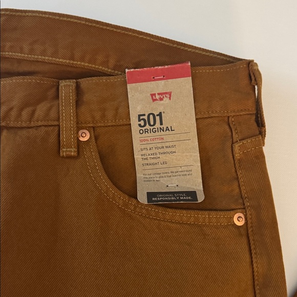Levis 501 Jeans Mens 36 34 Brown Button Fly - Picture 2 of 5